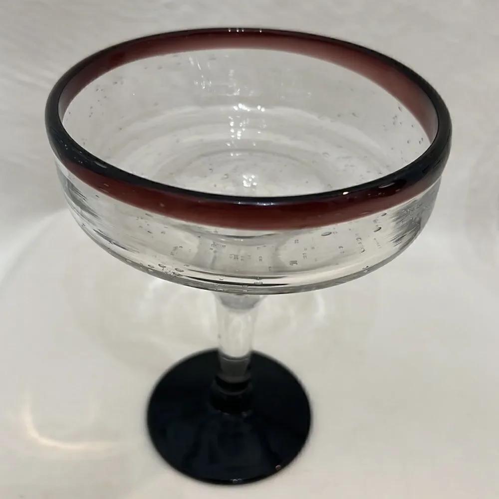 Margarita Glass 12 Ounce Hand Blown Bubble Mexican Heavy Bar Ware Set 3 Green